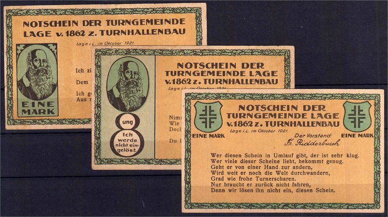 Banknoten
Deutsches Notgeld und KGL
Lage
Turngemeinde Lage von 1862: 3 X 1 Ma...