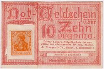 Banknoten
Deutsches Notgeld und KGL
Lingen (Ems)
Briefmarkennotgeld 10 Pfennig "Germania" orange H. Wolbeck & Söhne, Kolonialwaren, Vertreter der M...