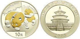 CHINA und Südostasien
China
Volksrepublik, seit 1949
10 Yuan Panda mit Goldapplikation 2008. 2 Pandas.
Stempelglanz