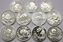 CHINA und Südostasien
China
Lots der Volksrepublik China
11 Silbermünzen: 10 Yuan Panda (1 Unze) 1989 bis 1991, 1993, 1994, 1996 bis 1998. 5 Yuan P...