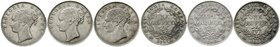 CHINA und Südostasien
Indien
Victoria, 1837-1901
3 Varianten: Rupee 1840 Calcutta (Halbmond auf linkem Schleifenbogen), Bombay kl. Diamanten, Bomba...