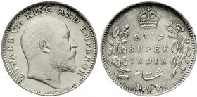CHINA und Südostasien
Indien
Edward VII., 1901-1910
1/2 Rupee 1905. fast Stempelglanz, Prachtexemplar, selten in dieser Erhaltung