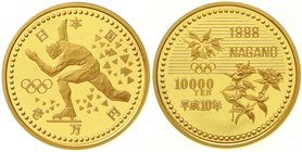 CHINA und Südostasien
Japan
Akihito, seit 1989
10000 Yen GOLD 1998, Oly. Nagano/Eisschnellauf. 1/2 Unze Feingold.
Polierte Platte