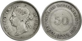 CHINA und Südostasien
Malaysia
Straits Settlements
50 Cents 1890 H, Heaton. sehr schön, selten