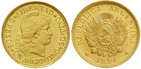 Ausländische Goldmünzen und -medaillen
Argentinien
Republik, seit 1881
5 Pesos 1896, Liberty. 8,06 g. 900/1000. Besseres Jahr.
vorzüglich/Stempelg...