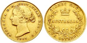 Ausländische Goldmünzen und -medaillen
Australien
Victoria, 1837-1901
Sovereign 1868, Sydney Mint. 7,99 g. 917/1000.
gutes sehr schön, Kratzer