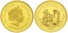 Ausländische Goldmünzen und -medaillen
Australien
Elisabeth II., seit 1952
100 Dollars Farbmünze 2002, Australien Nugget/Prospector Series, Goldsch...