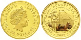 Ausländische Goldmünzen und -medaillen
Australien
Elisabeth II., seit 1952
100 Dollars Farbmünze 2003, Australien Nugget/Prospector Series, Lastenk...