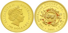 Ausländische Goldmünzen und -medaillen
Australien
Elisabeth II., seit 1952
100 Dollars Farbmünze 2005, Australien Nugget/Prospector Series, Welcome...