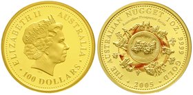 Ausländische Goldmünzen und -medaillen
Australien
Elisabeth II., seit 1952
100 Dollars Farbmünze 2005, Australien Nugget/Prospector Series, Welcome...