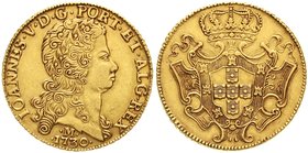 Ausländische Goldmünzen und -medaillen
Brasilien
Johannes V., 1706-1750
12800 Reis 1730, Minas Gerais. 27,30 g.
fast vorzüglich, gut ausgeprägt...