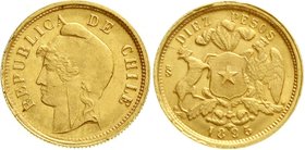 Ausländische Goldmünzen und -medaillen
Chile
Republik, seit 1818
10 Pesos 1895. 5,99 g. 917/1000
vorzüglich/Stempelglanz, prägebed. Randunebenheit...