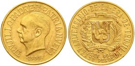 Ausländische Goldmünzen und -medaillen
Dominikanische Republik
30 Pesos 1955, 25 Jahre Trujillo Regime. 29,62 g. 900/1000
sehr schön/vorzüglich