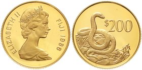 Ausländische Goldmünzen und -medaillen
Fidschi Inseln
Elisabeth II., seit 1952
200 Dollars 1986 Fidschi-Schlange. 15,98 g. 917/1000. Mit Zertifikat...