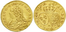 Ausländische Goldmünzen und -medaillen
Frankreich
Ludwig XV., 1715-1774
1/2 Louis d`or 1733 A, Paris. 4,04 g.
vorzüglich, min. justiert