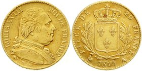 Ausländische Goldmünzen und -medaillen
Frankreich
Ludwig XVIII., 1814/1815-1824
20 Francs 1814 A. Paris. 6,45 g. 900/1000.
gutes sehr schön