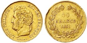 Ausländische Goldmünzen und -medaillen
Frankreich
Louis Philippe I., 1830-1848
40 Francs 1831 A, Paris. 12,83 g. 900/1000
sehr schön, kl. Randfehl...