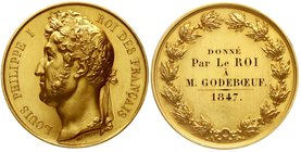 Ausländische Goldmünzen und -medaillen
Frankreich
Louis Philippe I., 1830-1848
Goldene Ehren-Preismedaille v. Vatinelle o.J. (grav. 1847). Belorb. ...