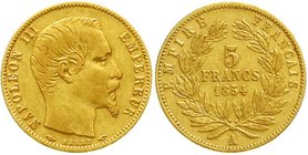 Ausländische Goldmünzen und -medaillen
Frankreich
Napoleon III., 1852-1870
5 Francs "Petit module" 1854 A. Paris. Riffelrand.
sehr schön