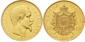 Ausländische Goldmünzen und -medaillen
Frankreich
Napoleon III., 1852-1870
50 Francs 1855 A, Paris. 16,13 g. 900/1000.
sehr schön/vorzüglich, Schr...