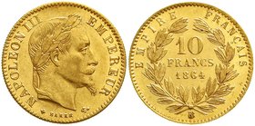 Ausländische Goldmünzen und -medaillen
Frankreich
Napoleon III., 1852-1870
10 Francs 1864 BB Straßburg. Seltene Variante mit großem BB. 3,23 g. 900...