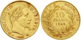 Ausländische Goldmünzen und -medaillen
Frankreich
Napoleon III., 1852-1870
10 Francs 1868 BB, Straßburg.
vorzüglich