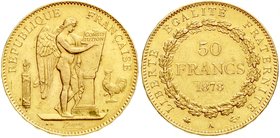 Ausländische Goldmünzen und -medaillen
Frankreich
Dritte Republik, 1871-1940
50 Francs 1878 A, Paris. 16,12 g. 900/1000. Auflage nur 5294 Ex.
vorz...