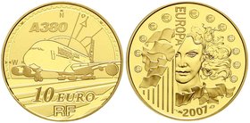Ausländische Goldmünzen und -medaillen
Frankreich
Fünfte Republik, seit 1958
10 Euro 2007 A 380/Airbus. 1/4 Unze Feingold. In Originalschatulle mit...