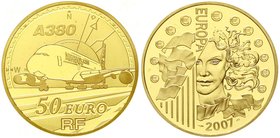 Ausländische Goldmünzen und -medaillen
Frankreich
Fünfte Republik, seit 1958
50 Euro 2007 A 380/Airbus. 1 Unze Feingold. In Originalschatulle mit Z...