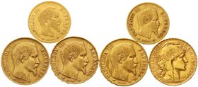 Ausländische Goldmünzen und -medaillen
Frankreich
Lots
6 Goldmünzen: 2 X 10 Francs (je 3,23 g. 900/1000) 1856 A, 1857 A, 4 X 20 Francs (je 6,45 g. ...