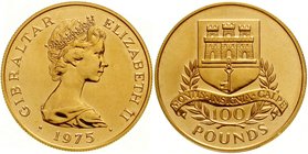 Ausländische Goldmünzen und -medaillen
Gibraltar
Elisabeth II., seit 1952
100 Pfund 1975 Wappen (Burg mit Schlüssel). 31,10 g. 917/1000. Auflage nu...