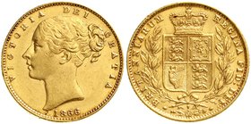 Ausländische Goldmünzen und -medaillen
Grossbritannien
Victoria, 1837-1901
Sovereign 1866, Wappen, Die-Nr. 7. 7,99 g. 917/1000.
vorzüglich/Stempel...