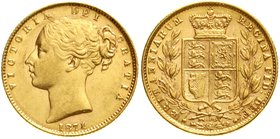 Ausländische Goldmünzen und -medaillen
Grossbritannien
Victoria, 1837-1901
Sovereign 1871, Wappen, Die-Nr. 110. 7,99 g. 917/1000.
vorzüglich/Stemp...
