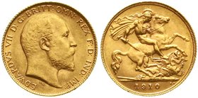 Ausländische Goldmünzen und -medaillen
Grossbritannien
Edward VII., 1902-1910
1/2 Sovereign 1910. 3,99 g. 917/1000.
vorzüglich/Stempelglanz