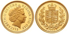Ausländische Goldmünzen und -medaillen
Grossbritannien
Elisabeth II., seit 1952
1/2 Sovereign 2002, Wappen. 3,99 g. 917/1000.
Polierte Platte