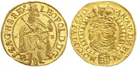 Gold der Habsburger Erblande und Österreichs, Haus Habsburg, Leopold I., 1657-1711
Dukat 1690 über 1689 KB, Kremnitz. 3,50 g.
vorzüglich/Stempelglan...