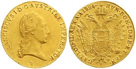 Gold der Habsburger Erblande und Österreichs, Haus Habsburg, Franz II. (ab 1806 als Franz I.), 1792-1835
Dukat 1824 V, Venedig. 3,50 g.
vorzüglich/S...