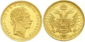 Gold der Habsburger Erblande und Österreichs, Haus Habsburg, Franz Joseph I., 1848-1916
Dukat 1863 A, Wien. 3,49 g.
fast Stempelglanz/Erstabschlag