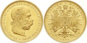 Gold der Habsburger Erblande und Österreichs, Haus Habsburg, Franz Joseph I., 1848-1916
20 Kronen 1896. 6,78 g. 900/1000.
vorzüglich/Stempelglanz