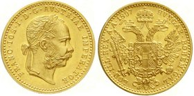 Gold der Habsburger Erblande und Österreichs, Haus Habsburg, Franz Joseph I., 1848-1916
Dukat 1897 A, Wien. 3,49 g.
fast Stempelglanz, Prachtexempla...