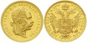 Gold der Habsburger Erblande und Österreichs, Haus Habsburg, Franz Joseph I., 1848-1916
Dukat 1898, Wien. 3,49 g.
fast Stempelglanz, Randfehler