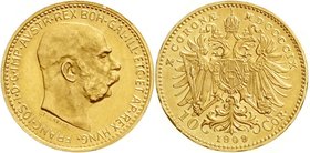 Gold der Habsburger Erblande und Österreichs, Haus Habsburg, Franz Joseph I., 1848-1916
10 Kronen 1909, Typ 'Schwartz'. 3,39 g. 900/1000.
vorzüglich...