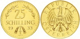 Gold der Habsburger Erblande und Österreichs, Österreich, 1. Republik, 1918-1938
25 Schilling 1933. 5,87 g. 900/1000. Auflage nur 4944 Ex.
gutes vor...