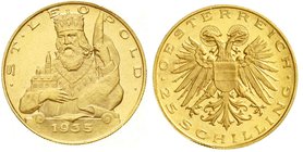 Gold der Habsburger Erblande und Österreichs, Österreich, 1. Republik, 1918-1938
25 Schilling St. Leopold 1935. 5,87 g. 900/1000. Auflage nur 2880 Ex...