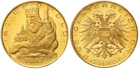 Gold der Habsburger Erblande und Österreichs, Österreich, 1. Republik, 1918-1938
25 Schilling St. Leopold 1937. 5,87 g. 900/1000
fast Stempelglanz, ...