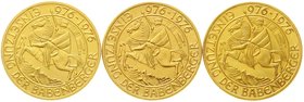 Gold der Habsburger Erblande und Österreichs, Österreich, 2. Republik, seit 1945
3 X 1000 Schilling 1976. Babenberger. Je 13,5 g. 900/1000.
prägefri...