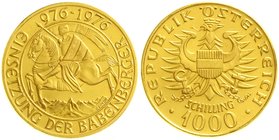 Gold der Habsburger Erblande und Österreichs, Österreich, 2. Republik, seit 1945
1000 Schilling 1976. Babenberger. 13,5 g. 900/1000.
prägefrisch
