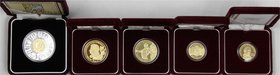 Gold der Habsburger Erblande und Österreichs, Österreich, 2. Republik, seit 1945
5 Stück: 2 X 500 ÖS und 3 X 1000 ÖS: 1991 Mozart Don Giovanni und Za...