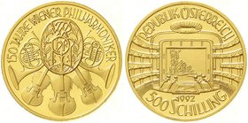 Gold der Habsburger Erblande und Österreichs, Österreich, 2. Republik, seit 1945
500 ÖS 1992, Staatsoper. 8 g. Feingold. In Originalschatulle mit Zer...