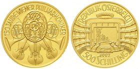 Gold der Habsburger Erblande und Österreichs, Österreich, 2. Republik, seit 1945
500 ÖS 1992, Staatsoper. 8 g. Feingold. In Originalschatulle mit Zer...